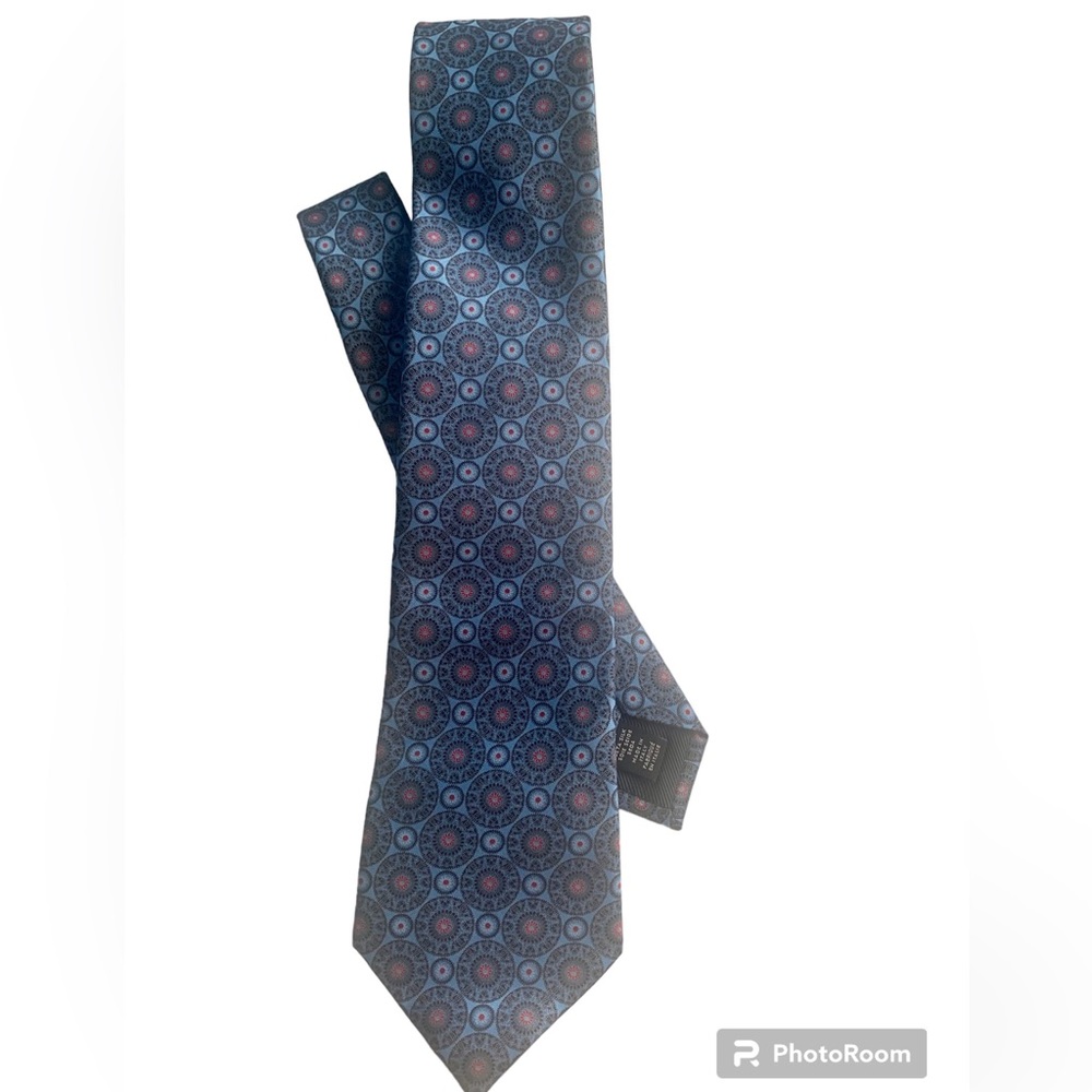 Ermenegildo Zegna Blue Silk Geometric Made In Italy Tie